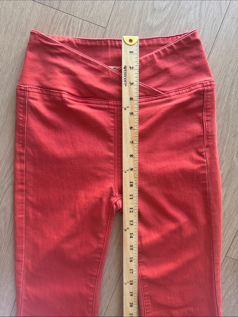 Free People We The Free Pull-On Flare Jeans Coral Red Orange Size 24 - Picture 13 of 14